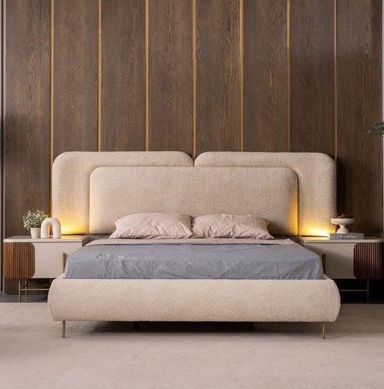 Bed with Wood Backdrop